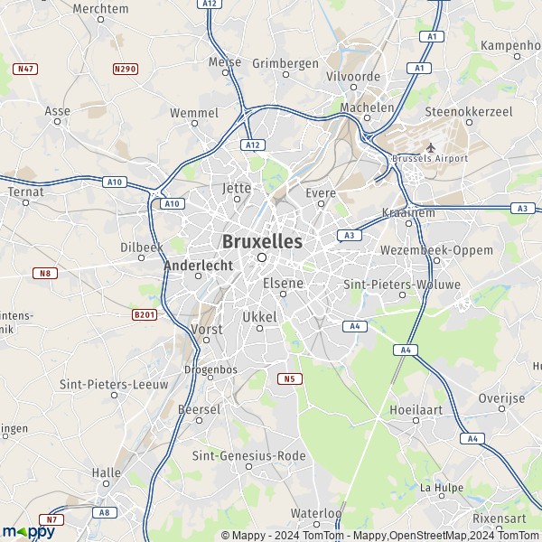 De kaart voor de Brussel Hoofdstedelijk Gewest